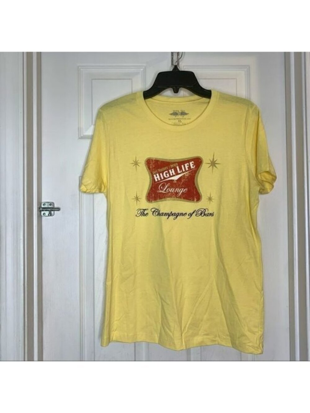 Dive Bar Shirt Club High Life Beer Chick Fit Yellow Shirt Size XL